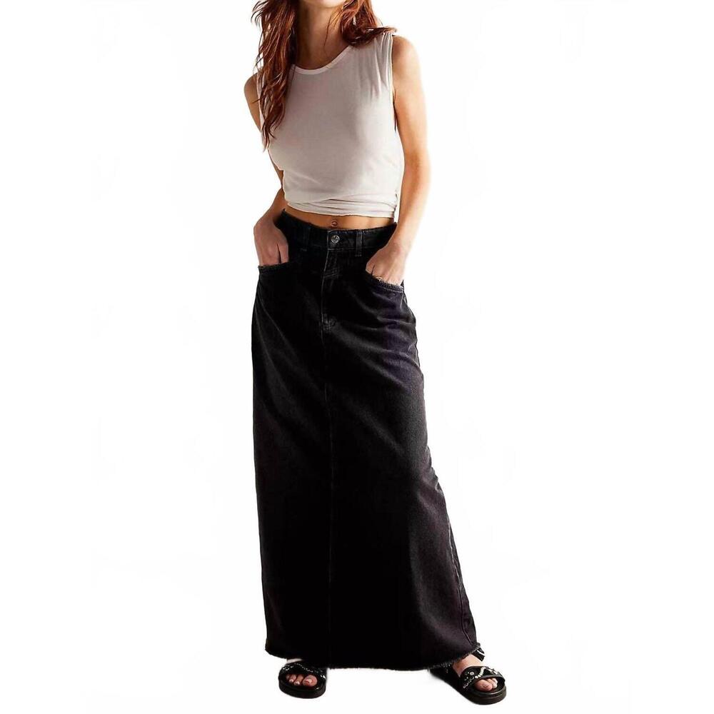 NEW DIPPED SHOP come as you are denim maxi skirt in black